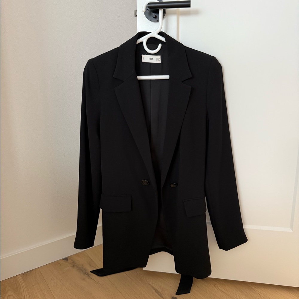 Mango black blazer with waist tie